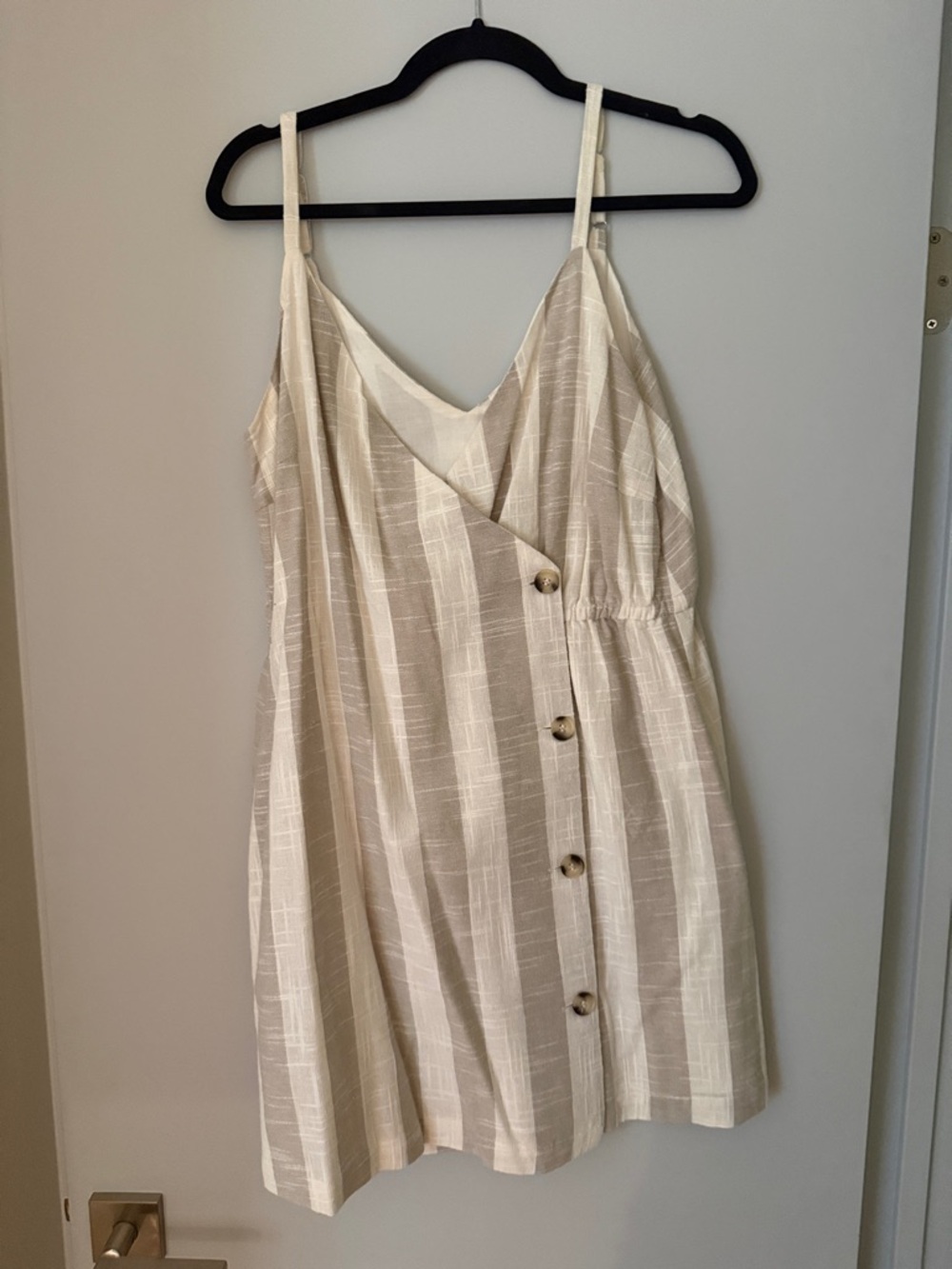 Beige and Cream Striped Sleeveless Sundress